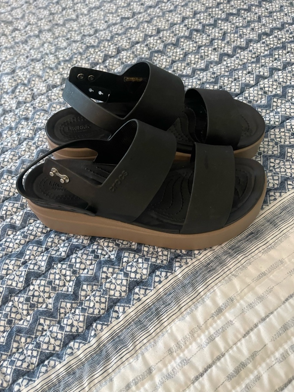 CROCS Women's Black Platform Sandals with Brown Platform